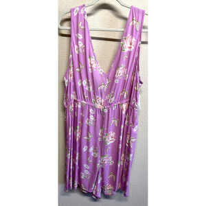 BP Romper Plus Size 1X Purple Anna Floral V-Neck Shorts Deep V Back NEW
